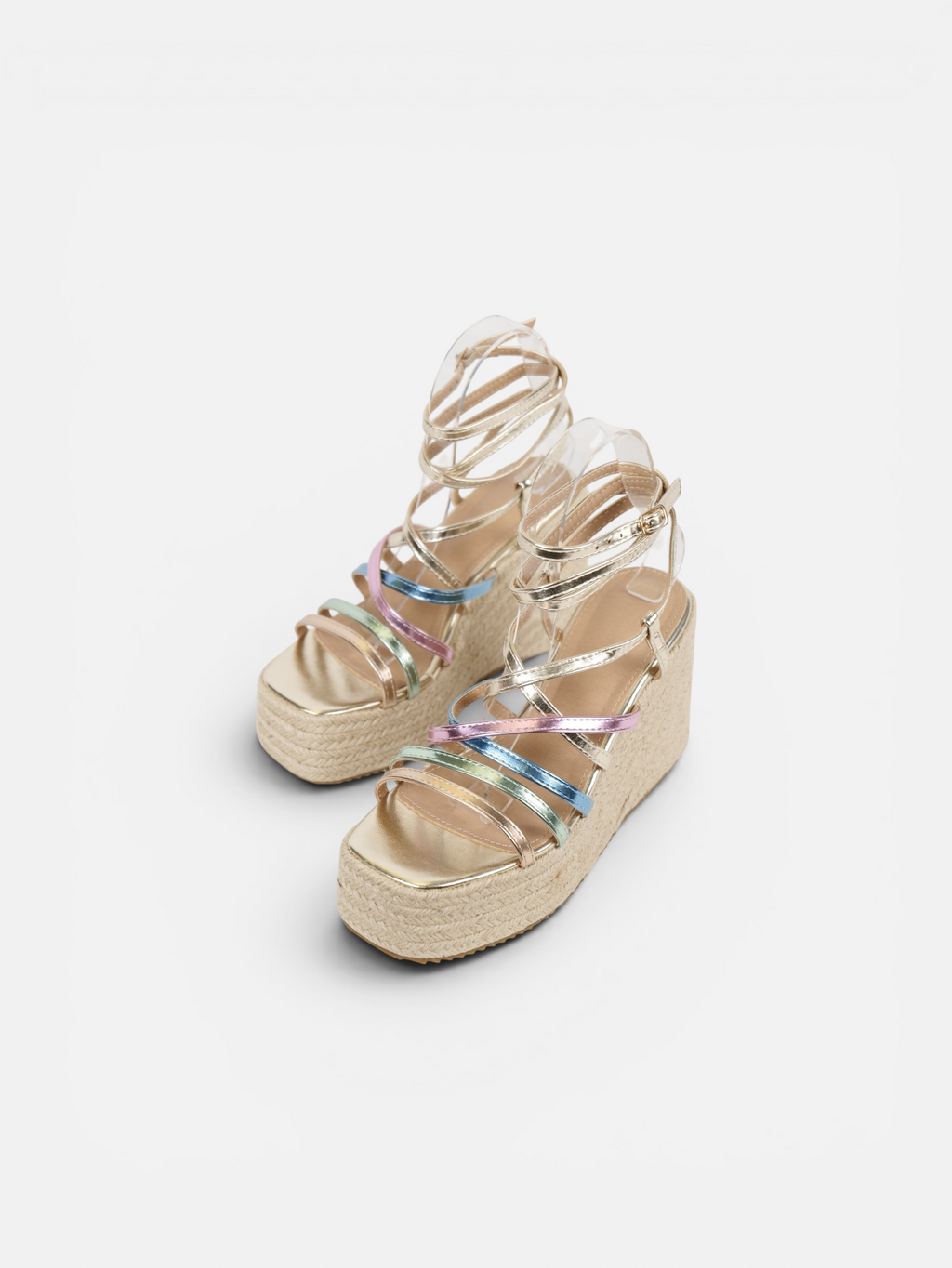 Sandalias de cuña alta de esparto para mujer con plataforma, tiras finas cruzadas, pulsera al tobillo, cuñas cómodas de cuero sintético para verano, fiesta, boda, invitada, vacaciones y diario