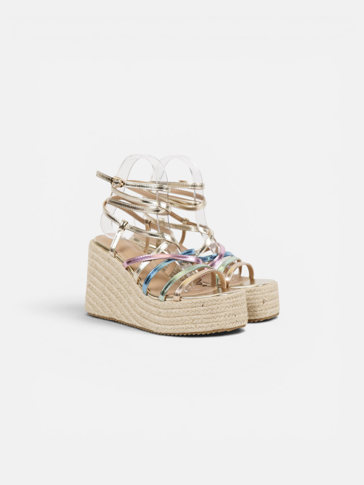 Sandalias de cuña alta de esparto para mujer con plataforma, tiras finas cruzadas, pulsera al tobillo, cuñas cómodas de cuero sintético para verano, fiesta, boda, invitada, vacaciones y diario