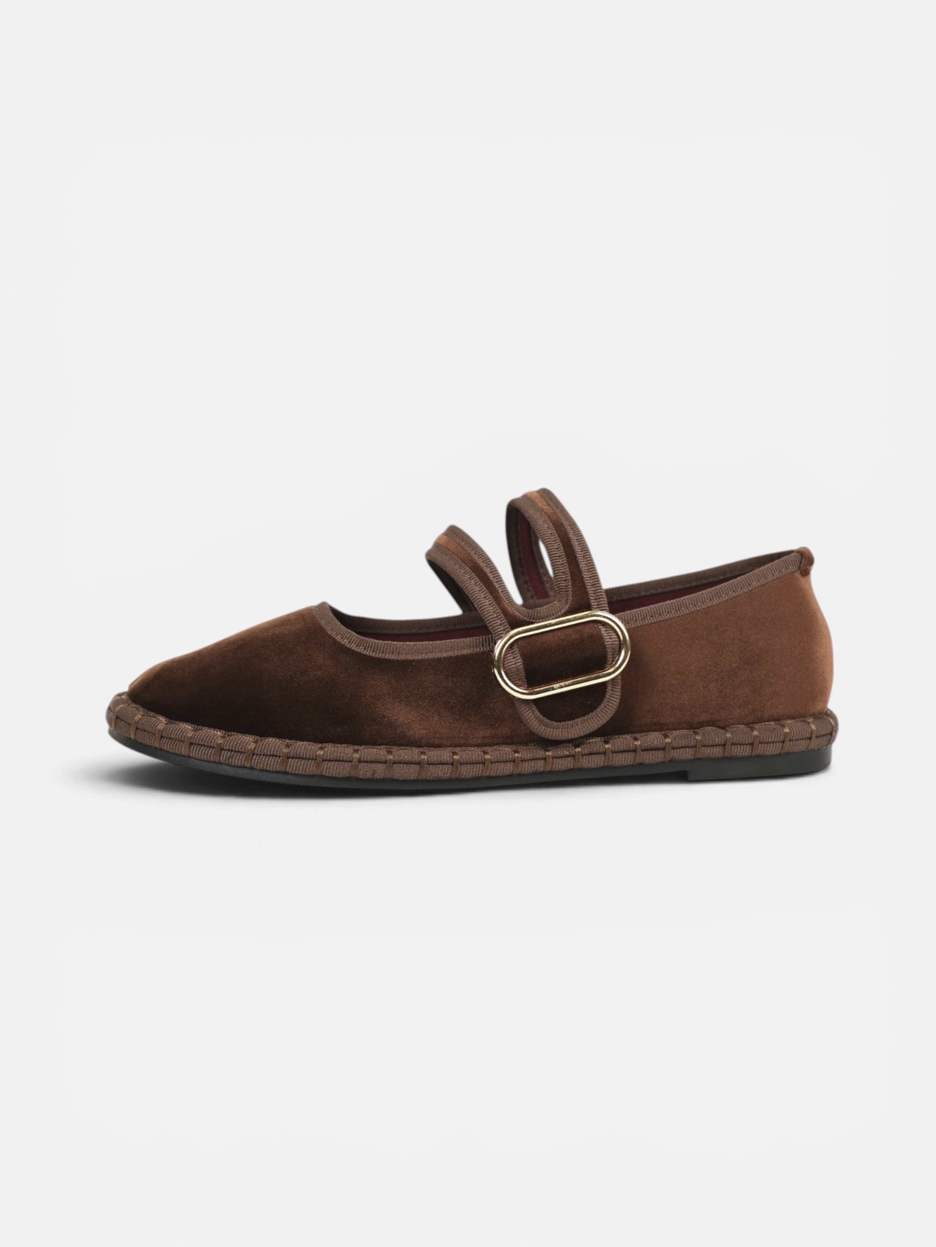 Merceditas terciopelo con doble tira para mujer, manoletinas bailarinas planas con velcro, hebilla dorada decorativa, plantilla textil acolchada extra, suela flexible y cómodas para diario