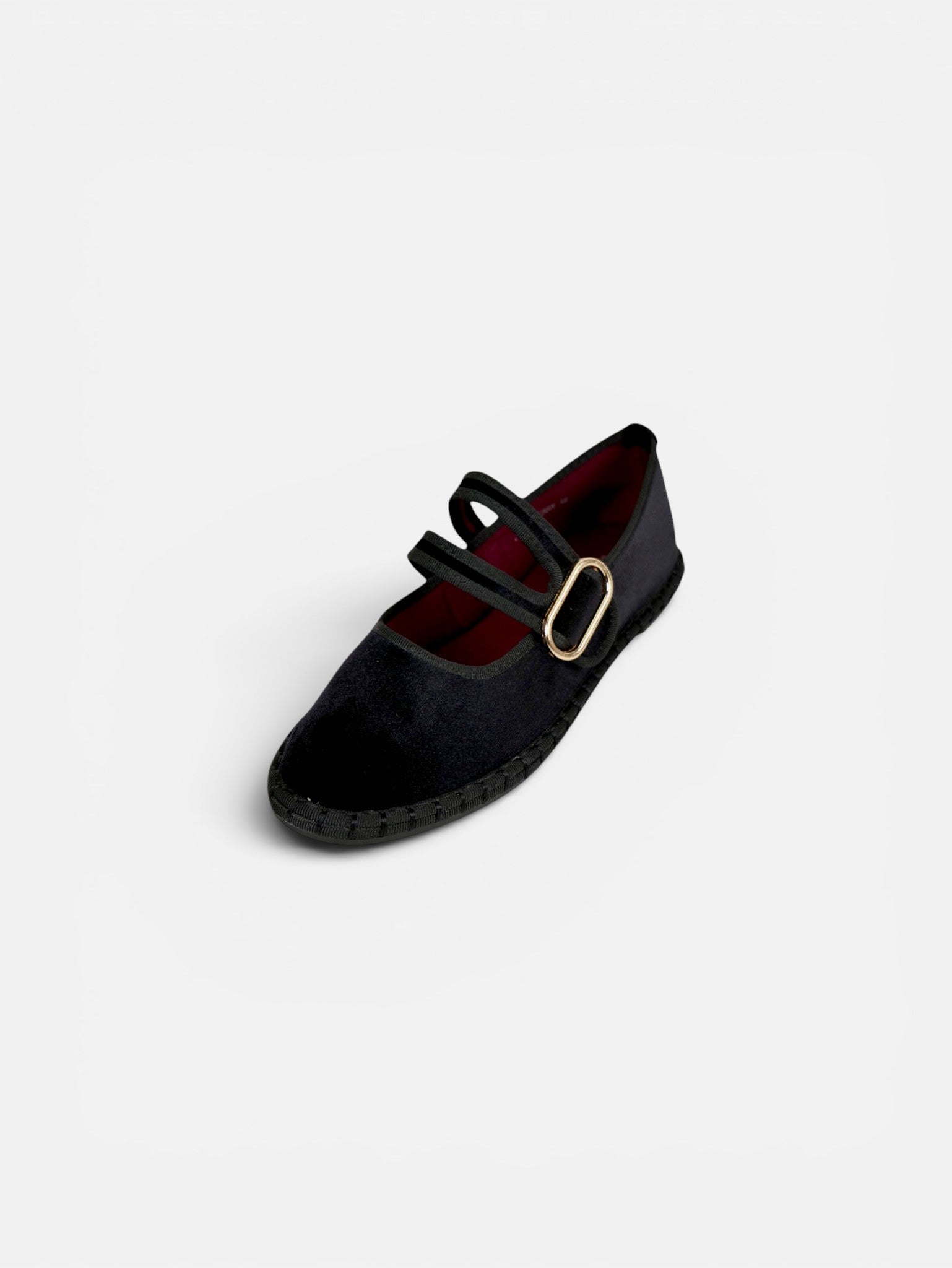 Merceditas terciopelo con doble tira para mujer, manoletinas bailarinas planas con velcro, hebilla dorada decorativa, plantilla textil acolchada extra, suela flexible y cómodas para diario