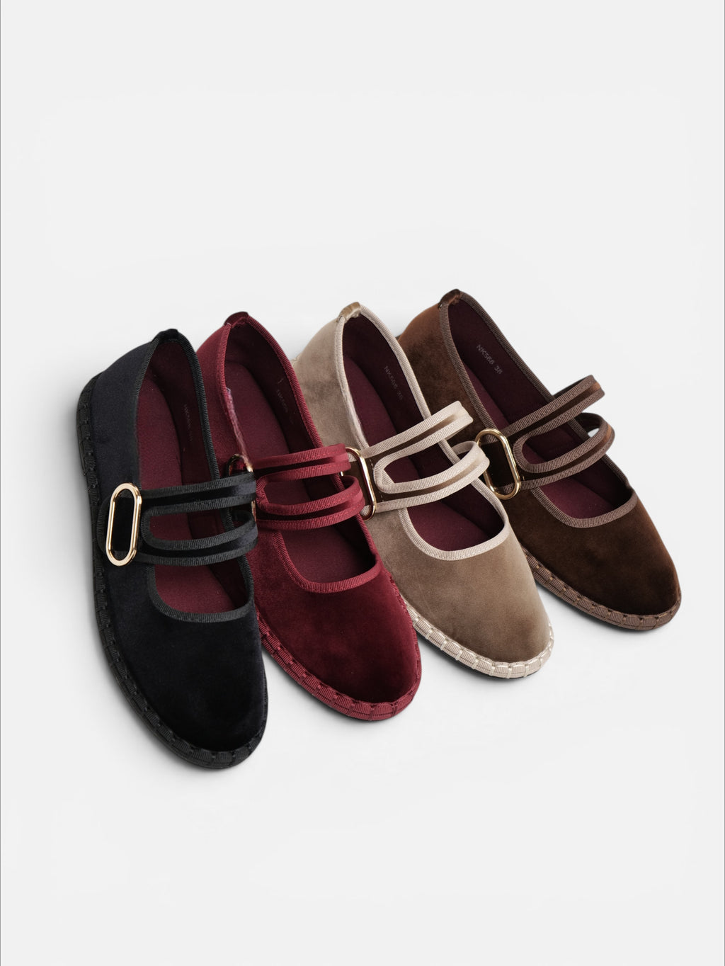 Merceditas terciopelo con doble tira para mujer, manoletinas bailarinas planas con velcro, hebilla dorada decorativa, plantilla textil acolchada extra, suela flexible y cómodas para diario
