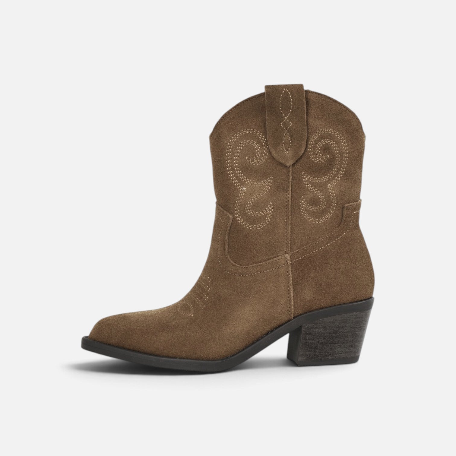 Botines cowboy de cuero para mujer botas camperas de piel, caña baja con bordados, Botas vaqueras tacón ancho, punta afilada, cómodos para otoño invierno