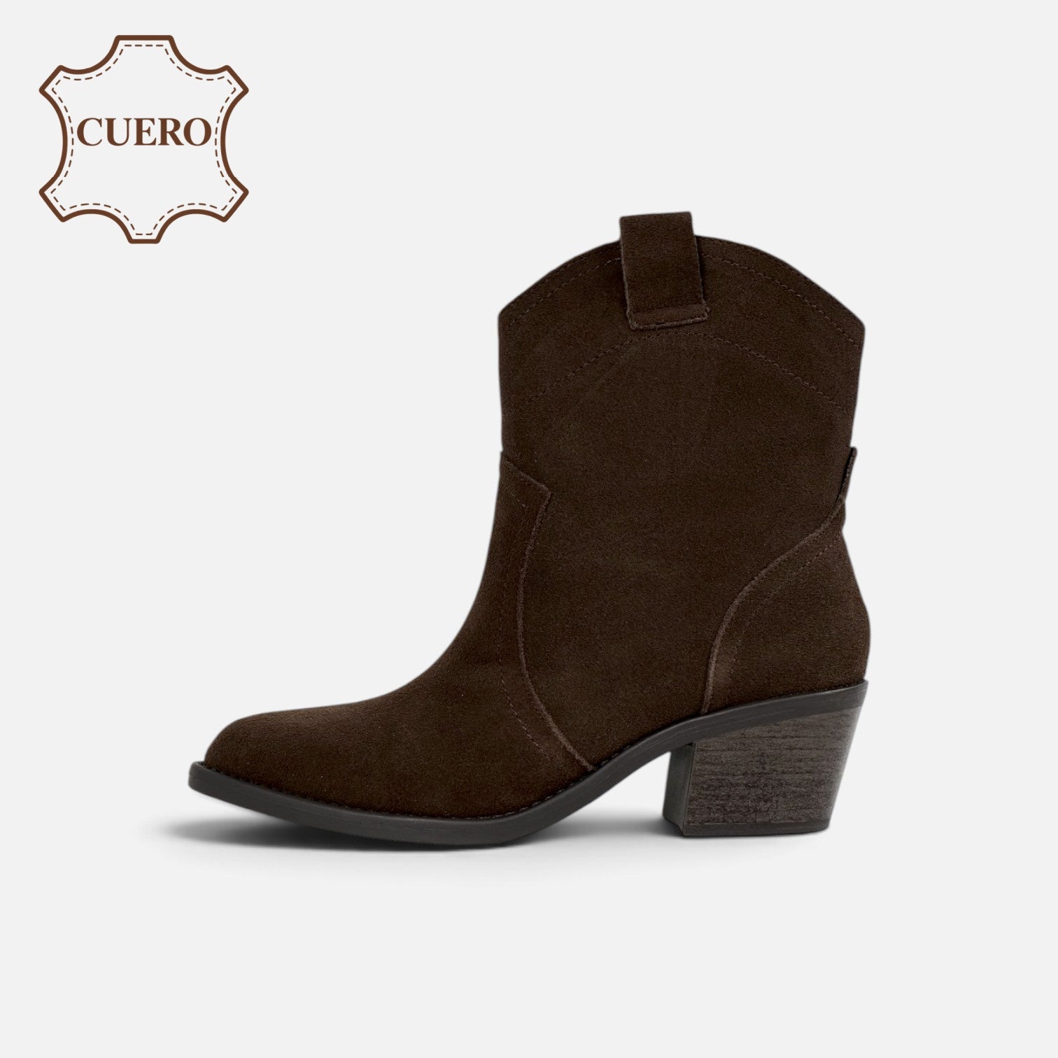 Botines cowboy de cuero para mujer botas camperas de piel, caña baja con bordados, Botas vaqueras tacón ancho, punta afilada, cómodos para otoño invierno