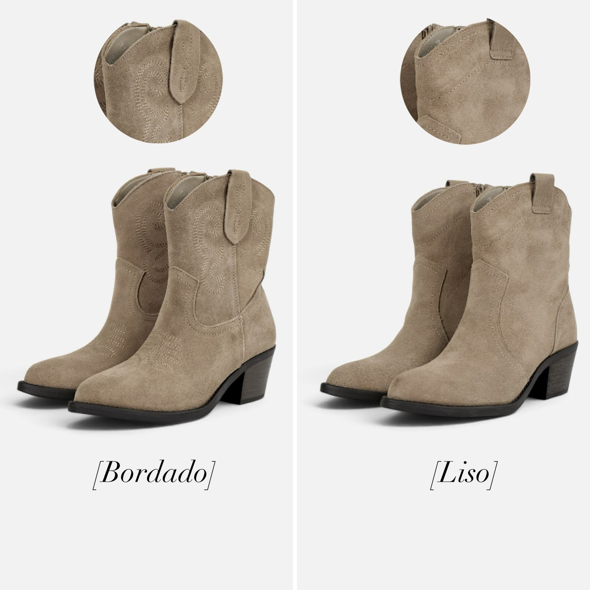 Botines cowboy de cuero para mujer botas camperas de piel, caña baja con bordados, Botas vaqueras tacón ancho, punta afilada, cómodos para otoño invierno