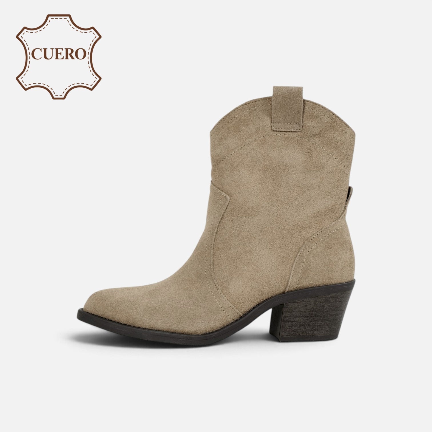 Botines cowboy de cuero para mujer botas camperas de piel, caña baja con bordados, Botas vaqueras tacón ancho, punta afilada, cómodos para otoño invierno