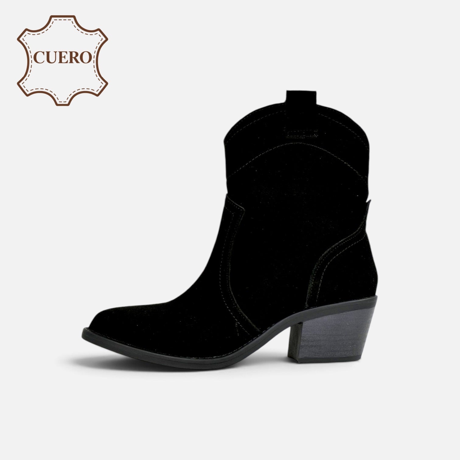 Botines cowboy de cuero para mujer botas camperas de piel, caña baja con bordados, Botas vaqueras tacón ancho, punta afilada, cómodos para otoño invierno