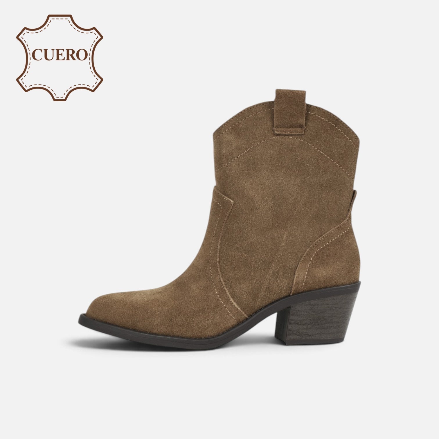 Botines cowboy de cuero para mujer botas camperas de piel, caña baja con bordados, Botas vaqueras tacón ancho, punta afilada, cómodos para otoño invierno