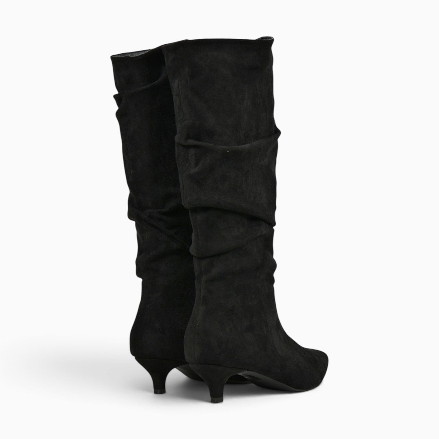 Botas altas fruncidas para mujer con tacón bajo, punta afilada, efecto ante, caña alta arrugada, botas elegantes cómodas otoño invierno