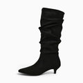 Botas altas fruncidas para mujer con tacón bajo, punta afilada, efecto ante, caña alta arrugada, botas elegantes cómodas otoño invierno
