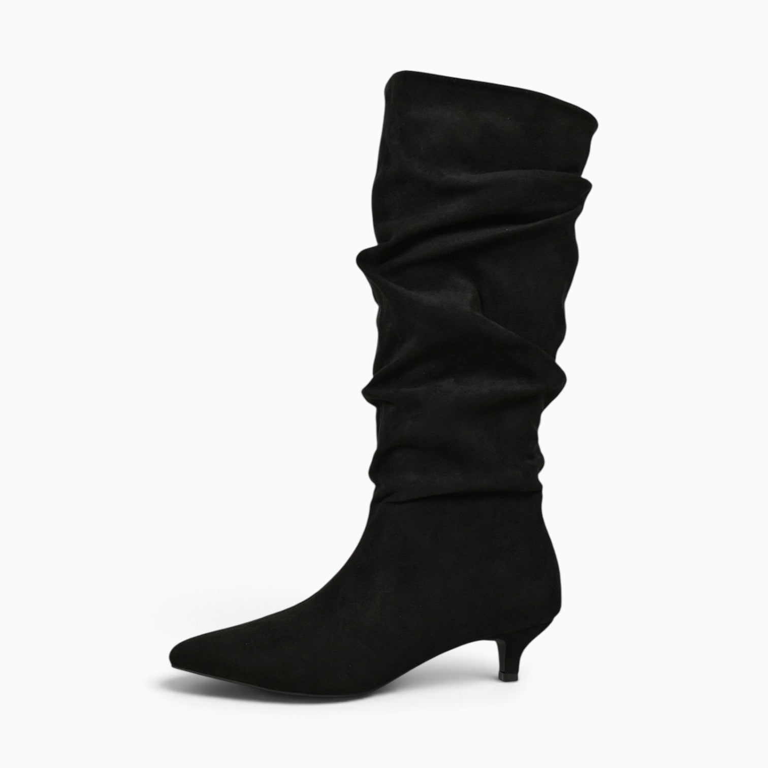 Botas altas fruncidas para mujer con tacón bajo, punta afilada, efecto ante, caña alta arrugada, botas elegantes cómodas otoño invierno