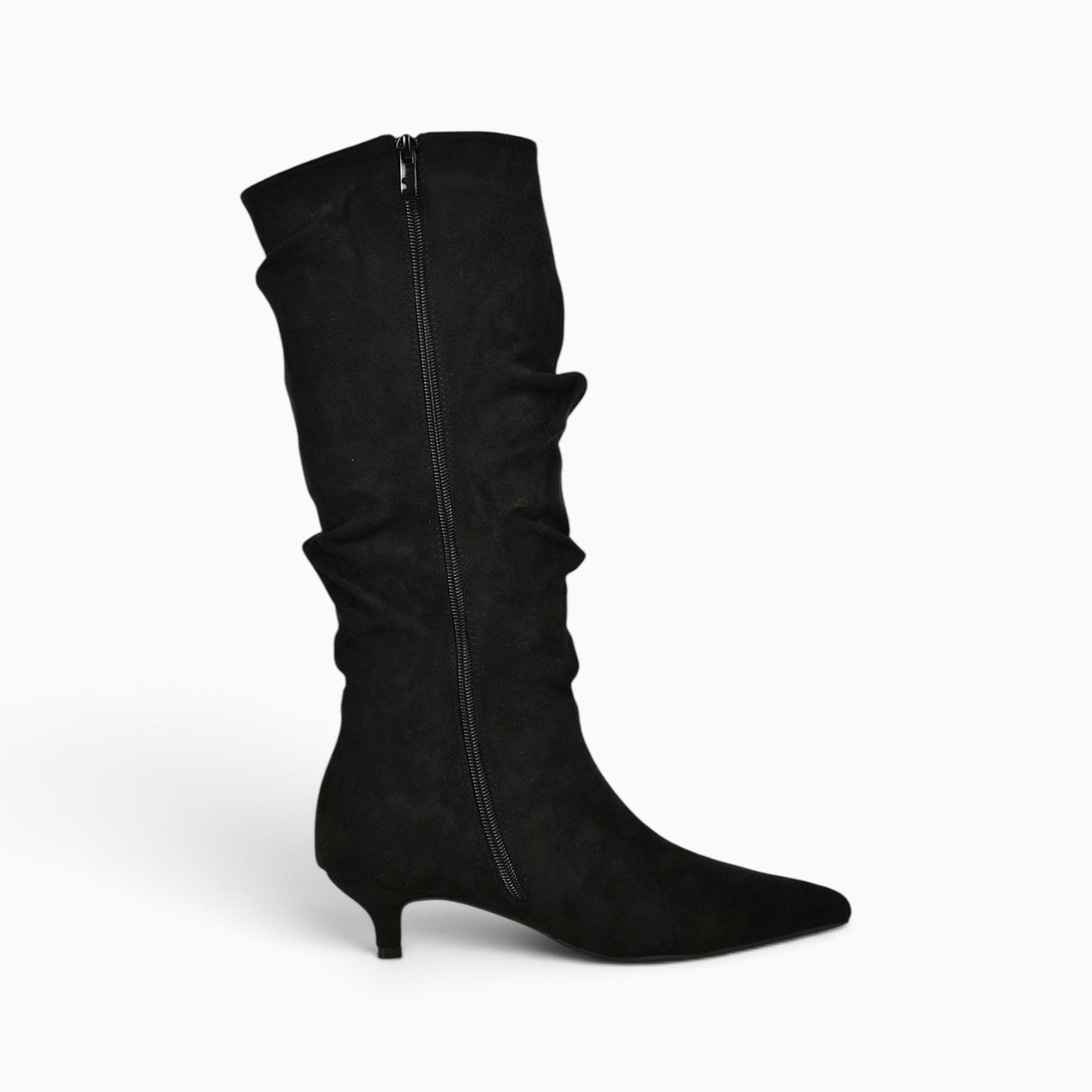 Botas altas fruncidas para mujer con tacón bajo, punta afilada, efecto ante, caña alta arrugada, botas elegantes cómodas otoño invierno