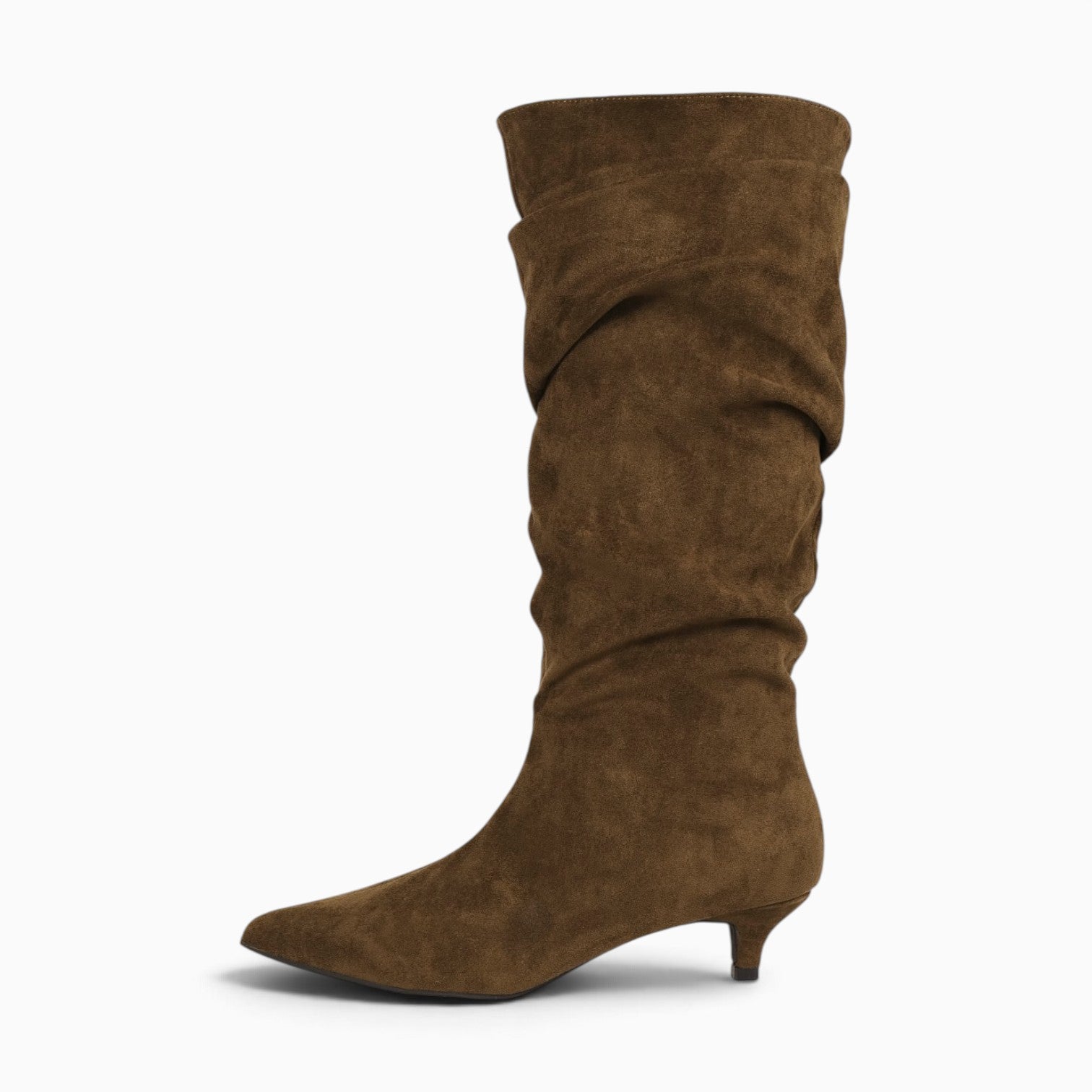 Botas altas fruncidas para mujer con tacón bajo, punta afilada, efecto ante, caña alta arrugada, botas elegantes cómodas otoño invierno