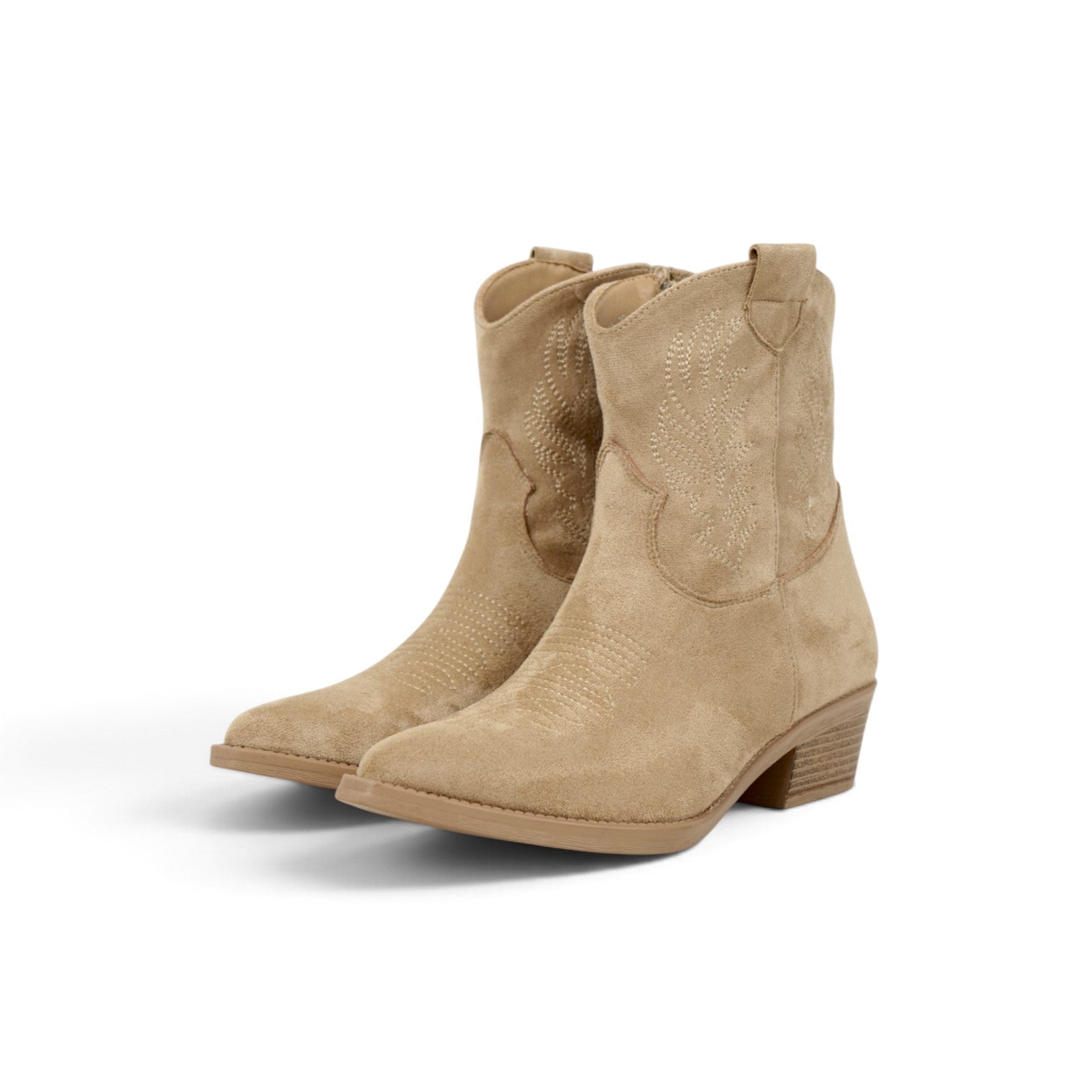 Botines cowboy bordados de gamuza sintética para mujer, botas camperas de caña media, tacón ancho, punta afilada, botas vaquetas cremallera lateral, cómodos para otoño invierno