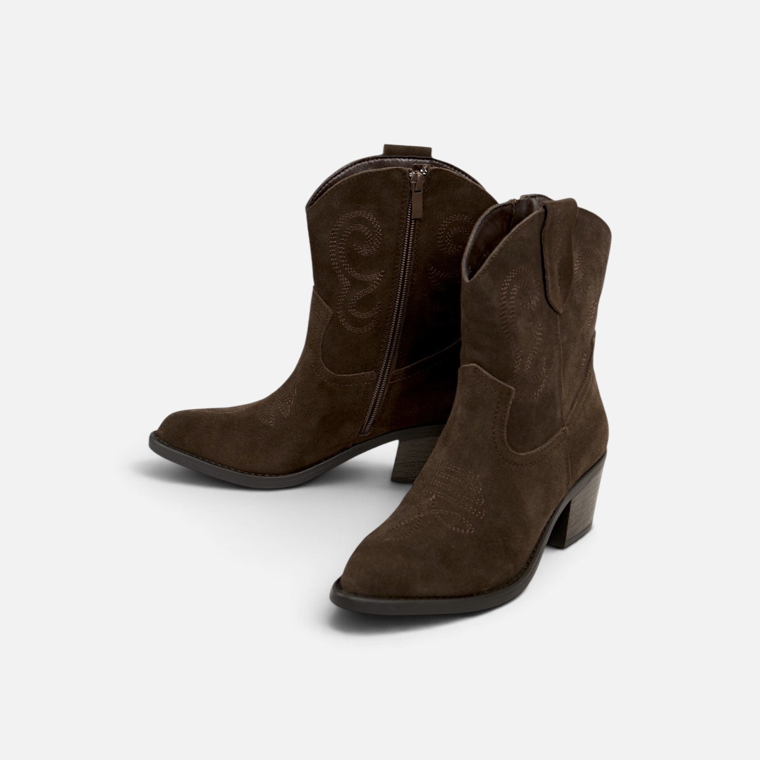 Botines cowboy de cuero para mujer botas camperas de piel, caña baja con bordados, Botas vaqueras tacón ancho, punta afilada, cómodos para otoño invierno
