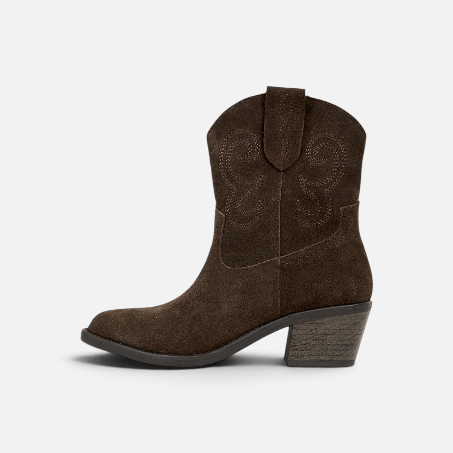 Botines cowboy de cuero para mujer botas camperas de piel, caña baja con bordados, Botas vaqueras tacón ancho, punta afilada, cómodos para otoño invierno