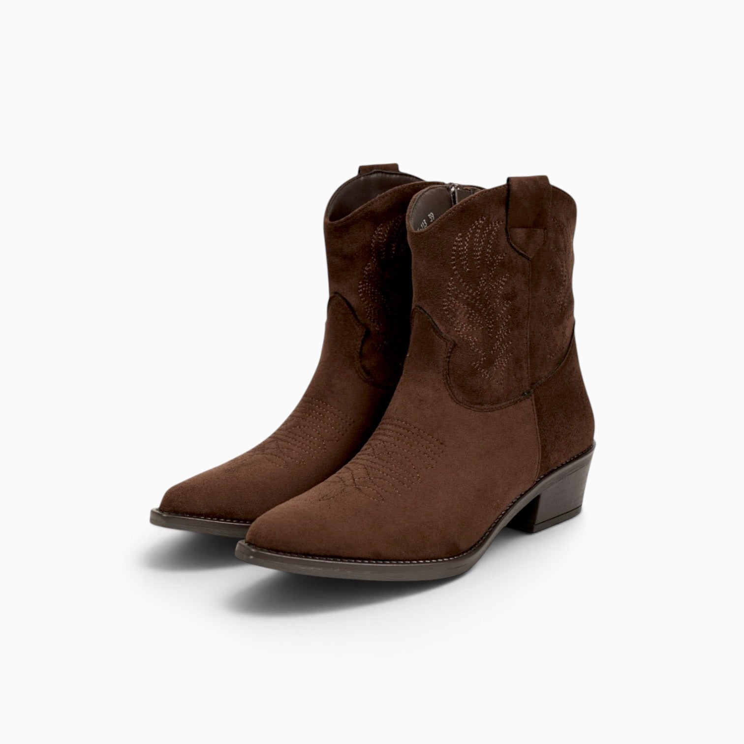 Botines cowboy bordados de gamuza sintética para mujer, botas camperas de caña media, tacón ancho, punta afilada, botas vaquetas cremallera lateral, cómodos para otoño invierno