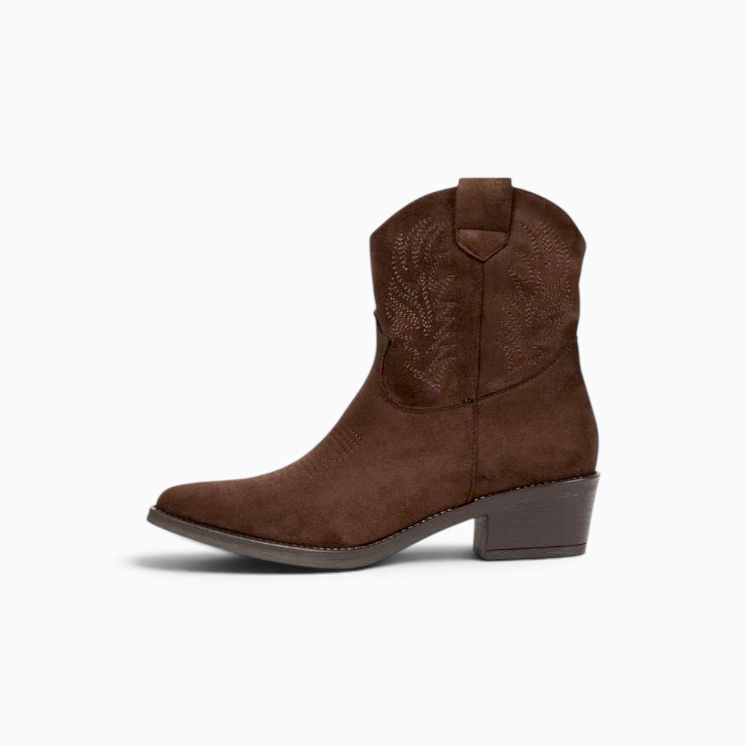 Botines cowboy bordados de gamuza sintética para mujer, botas camperas de caña media, tacón ancho, punta afilada, botas vaquetas cremallera lateral, cómodos para otoño invierno