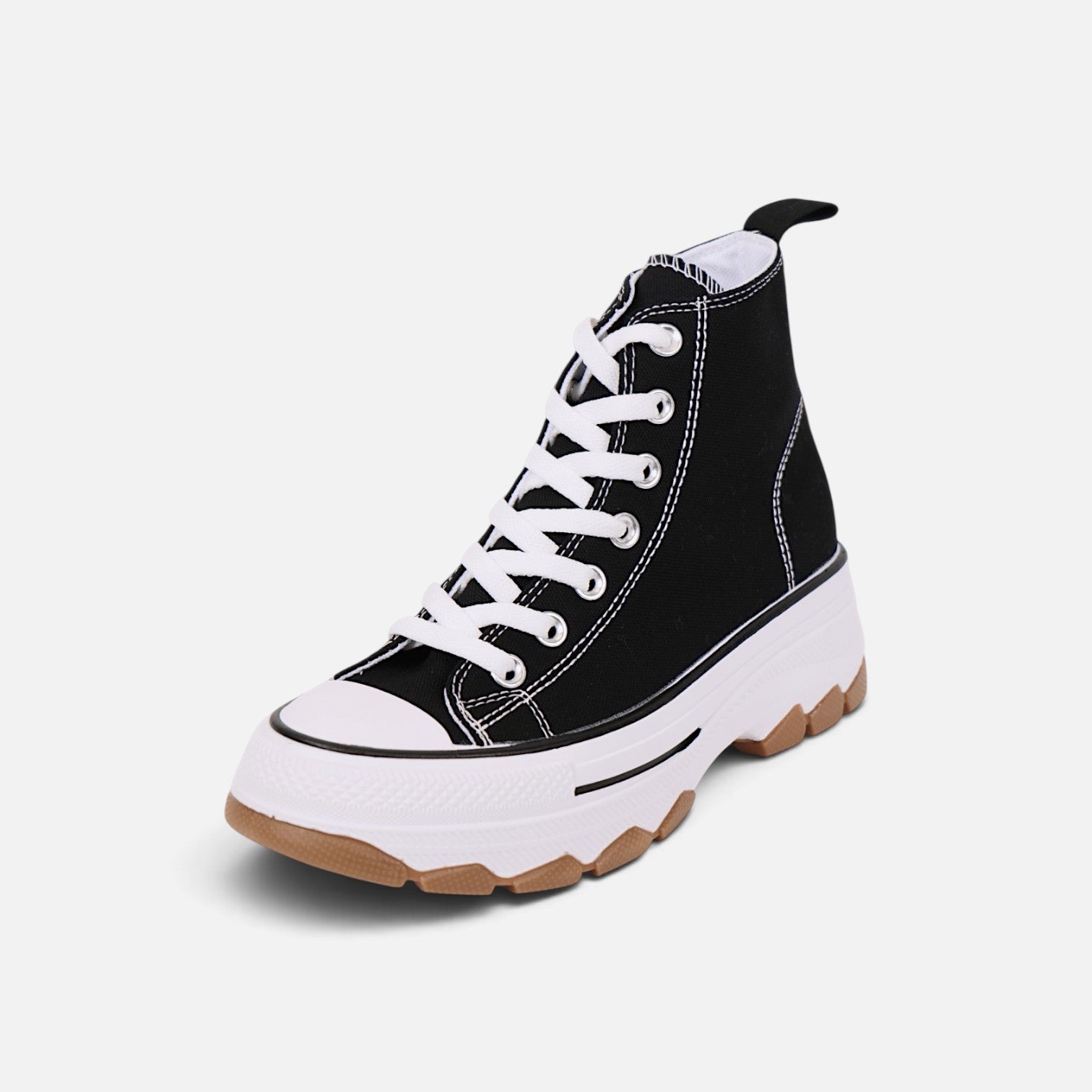 Zapatillas de lona para mujer con plataforma y cordones deportivas casual, suela gruesa dentada, puntera redonda, estilo urbano, negro y blanco