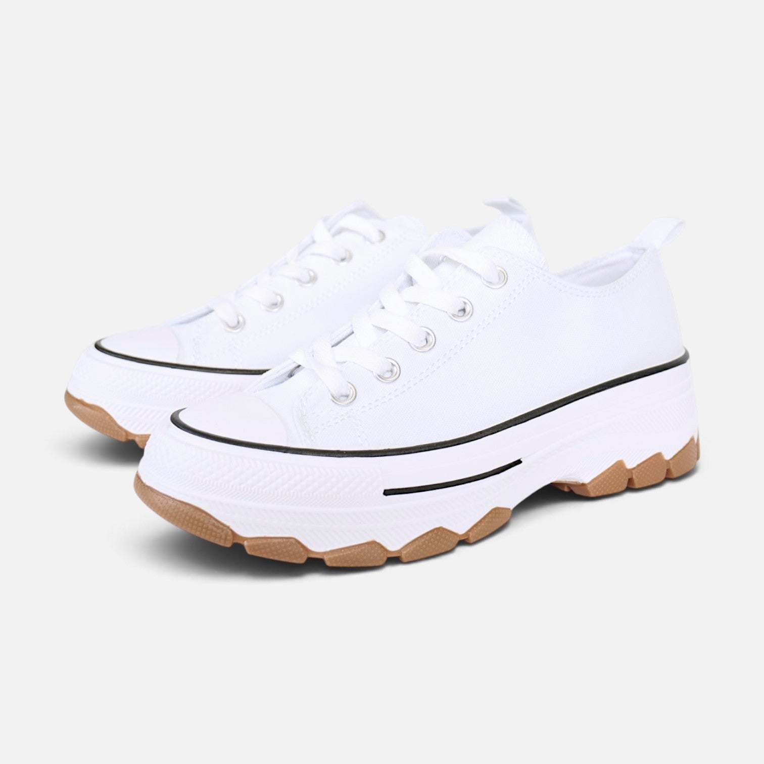 Zapatillas de lona para mujer con plataforma y cordones deportivas casual, suela gruesa dentada, puntera redonda, estilo urbano, negro y blanco
