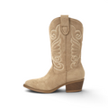 Botas cowboy de mujer bordadas en gamuza sintética con tacón medio, estilo western para otoño, invierno y looks casuales