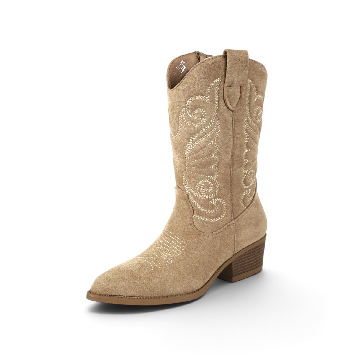 Botas cowboy de mujer bordadas en gamuza sintética con tacón medio, estilo western para otoño, invierno y looks casuales