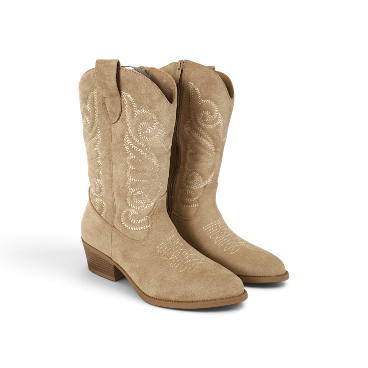 Botas cowboy de mujer bordadas en gamuza sintética con tacón medio, estilo western para otoño, invierno y looks casuales