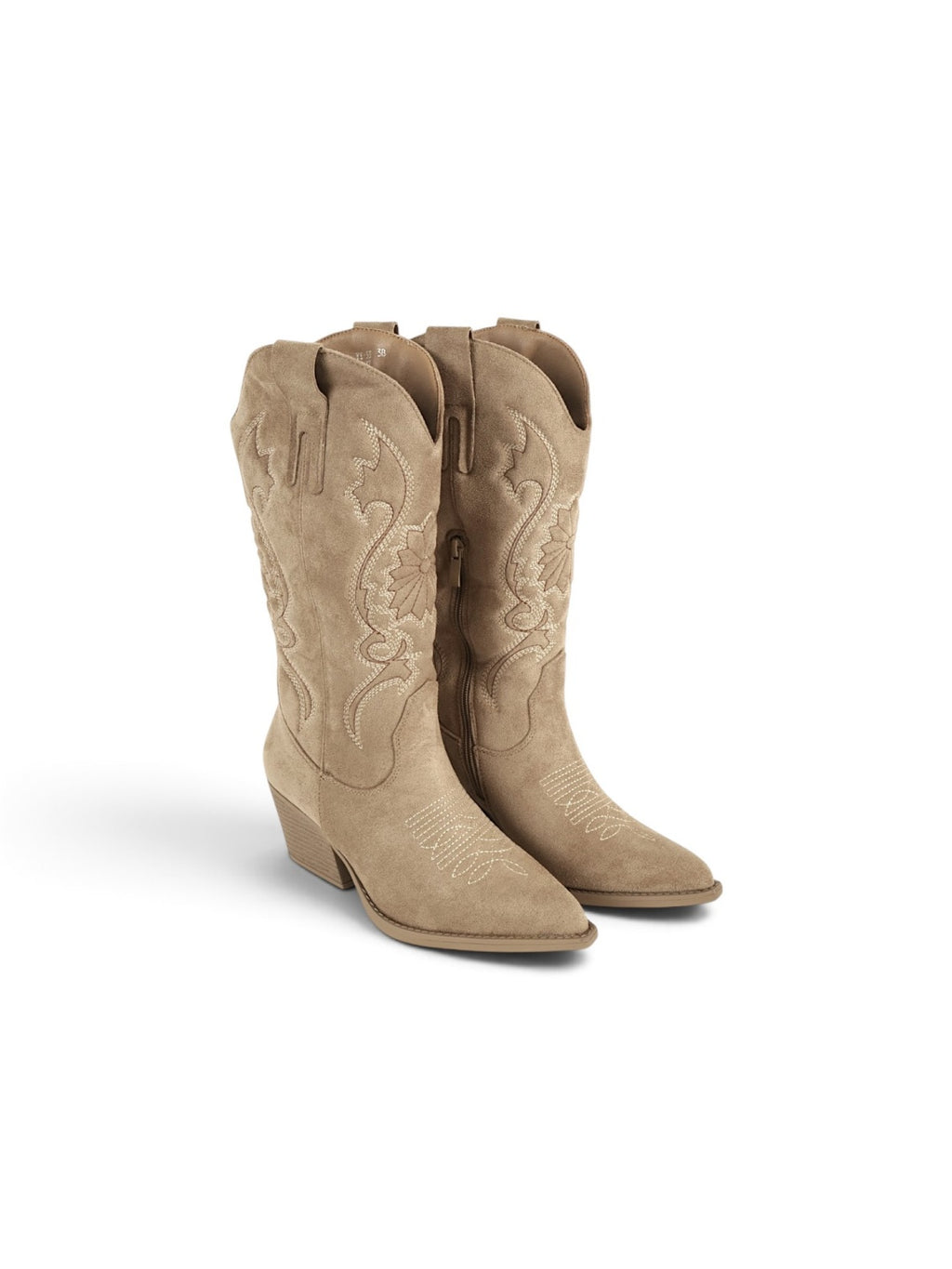 Botas cowboy de mujer con bordado floral en gamuza sintética, caña alta y tacón medio para otoño, invierno y looks casuales
