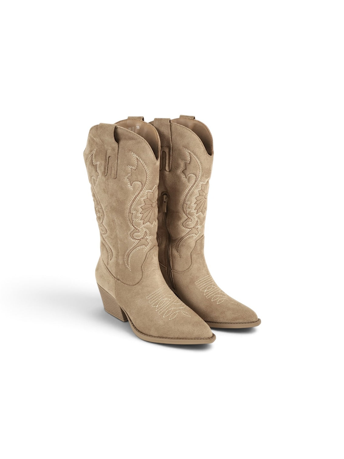 Botas cowboy de mujer con bordado floral en gamuza sintética, caña alta y tacón medio para otoño, invierno y looks casuales