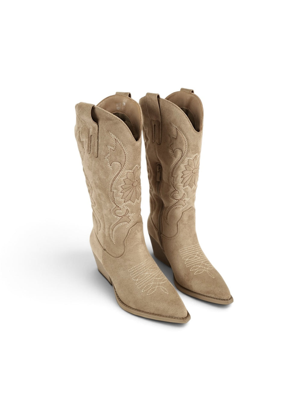 Botas cowboy de mujer con bordado floral en gamuza sintética, caña alta y tacón medio para otoño, invierno y looks casuales