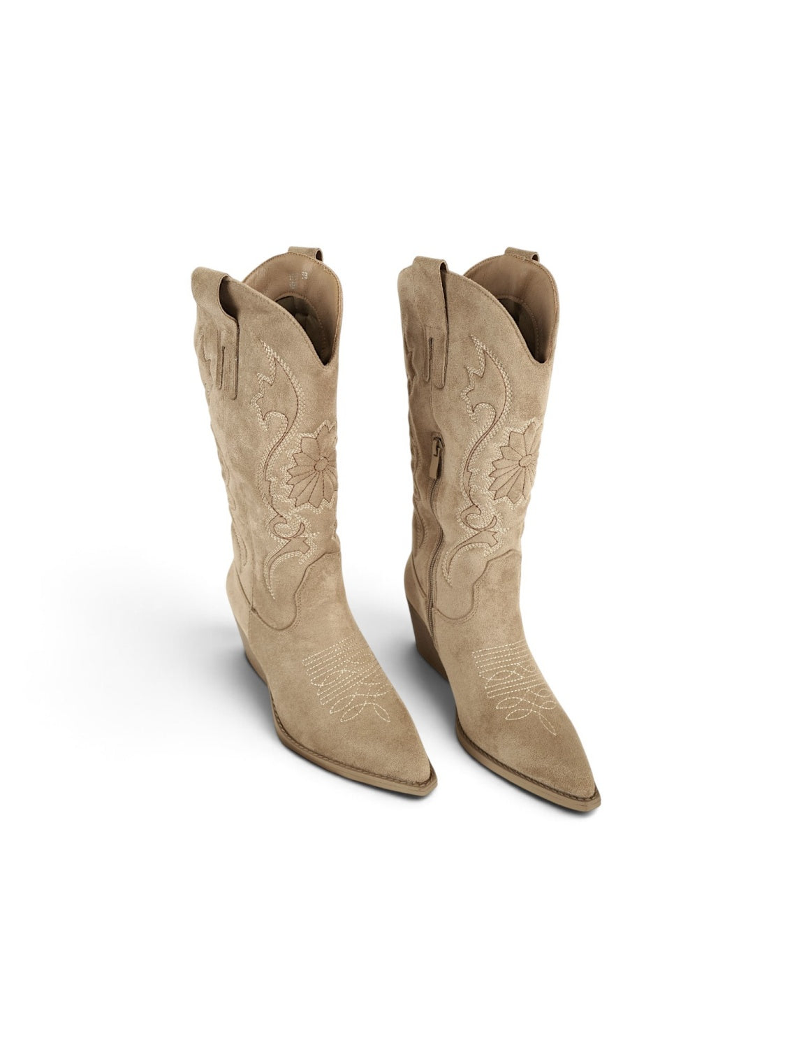 Botas cowboy de mujer con bordado floral en gamuza sintética, caña alta y tacón medio para otoño, invierno y looks casuales