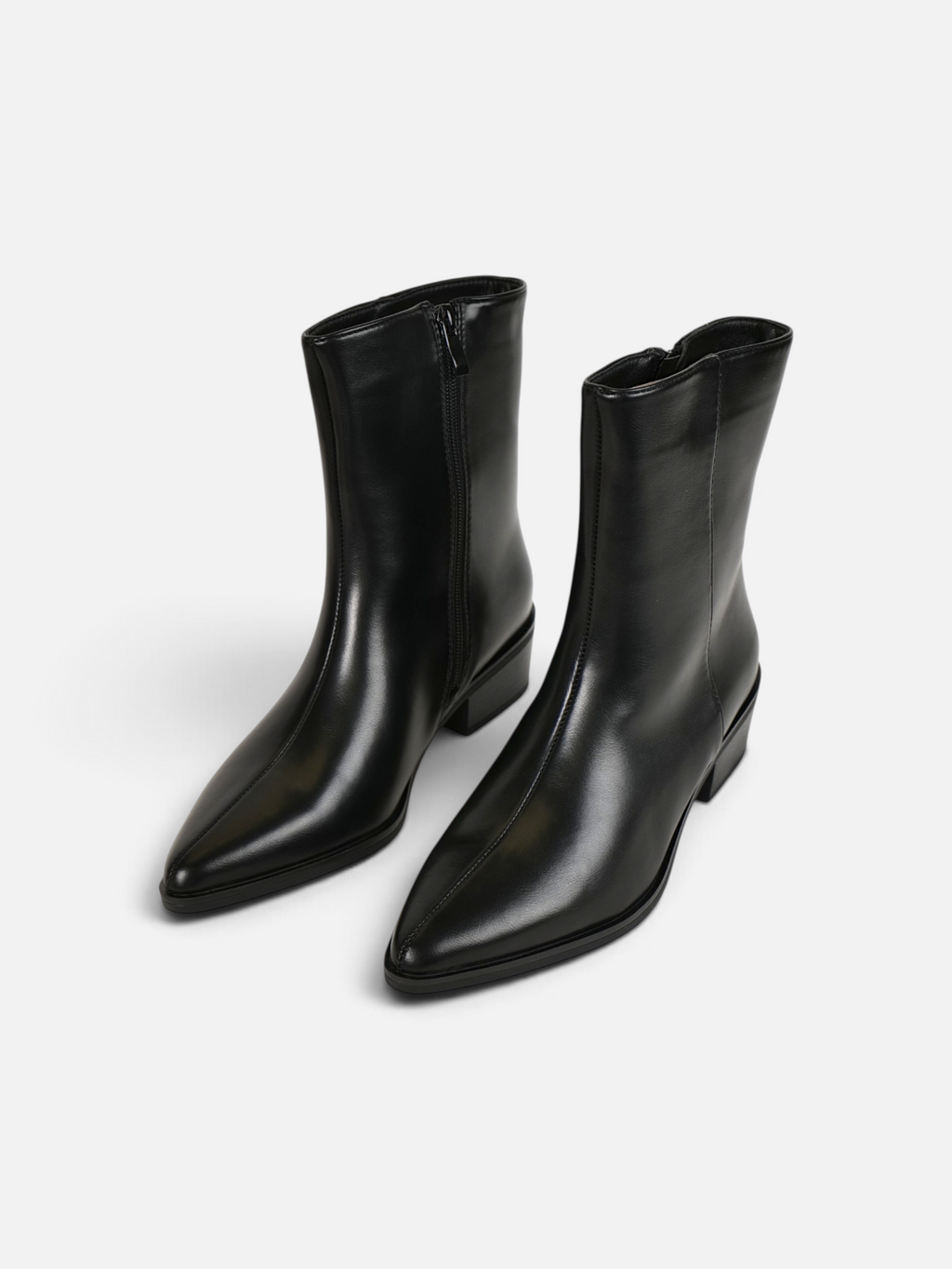 Botines elegantes punta afilada para mujer efecto piel, tacón bajo ancho con cremallera lateral, estilo minimalista, para oficina, otoño invierno, negro, burdeos y marrón chocolate