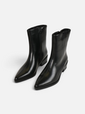 Botines elegantes punta afilada para mujer efecto piel, tacón bajo ancho con cremallera lateral, estilo minimalista, para oficina, otoño invierno, negro, burdeos y marrón chocolate