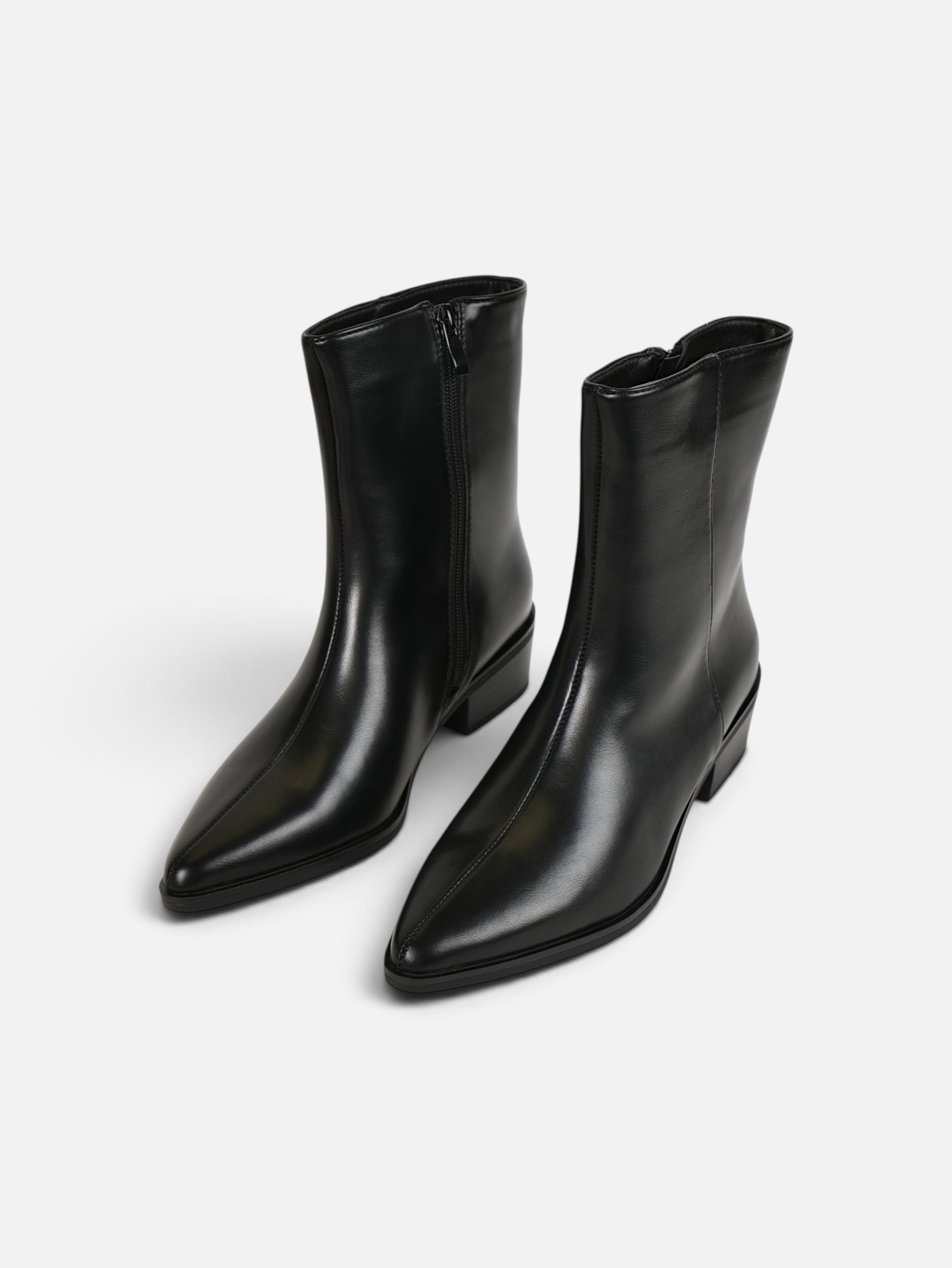 Botines elegantes punta afilada para mujer efecto piel, tacón bajo ancho con cremallera lateral, estilo minimalista, para oficina, otoño invierno, negro, burdeos y marrón chocolate