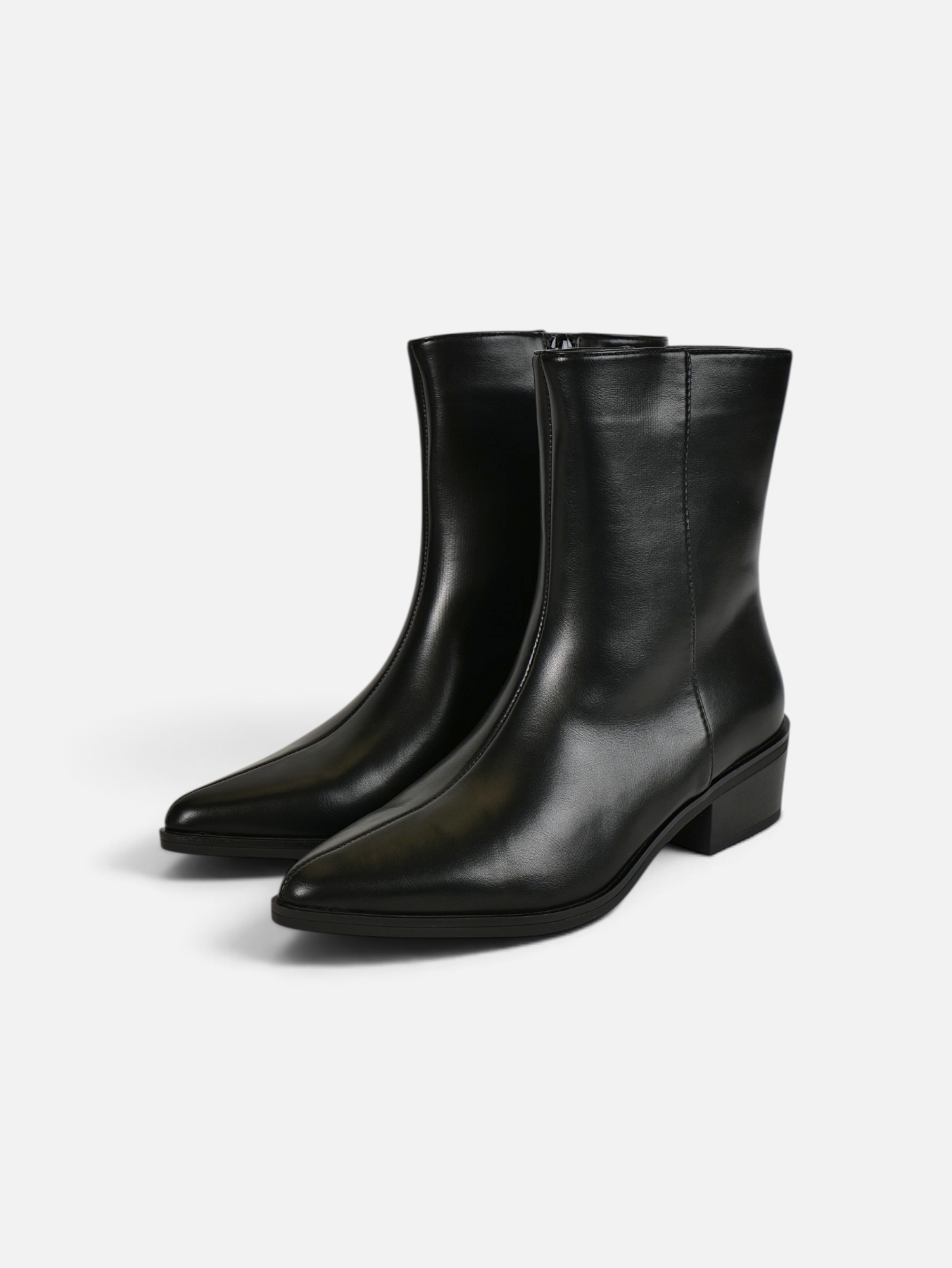 Botines elegantes punta afilada para mujer efecto piel, tacón bajo ancho con cremallera lateral, estilo minimalista, para oficina, otoño invierno, negro, burdeos y marrón chocolate