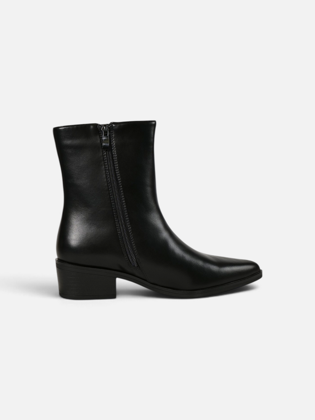 Botines elegantes punta afilada para mujer efecto piel, tacón bajo ancho con cremallera lateral, estilo minimalista, para oficina, otoño invierno, negro, burdeos y marrón chocolate