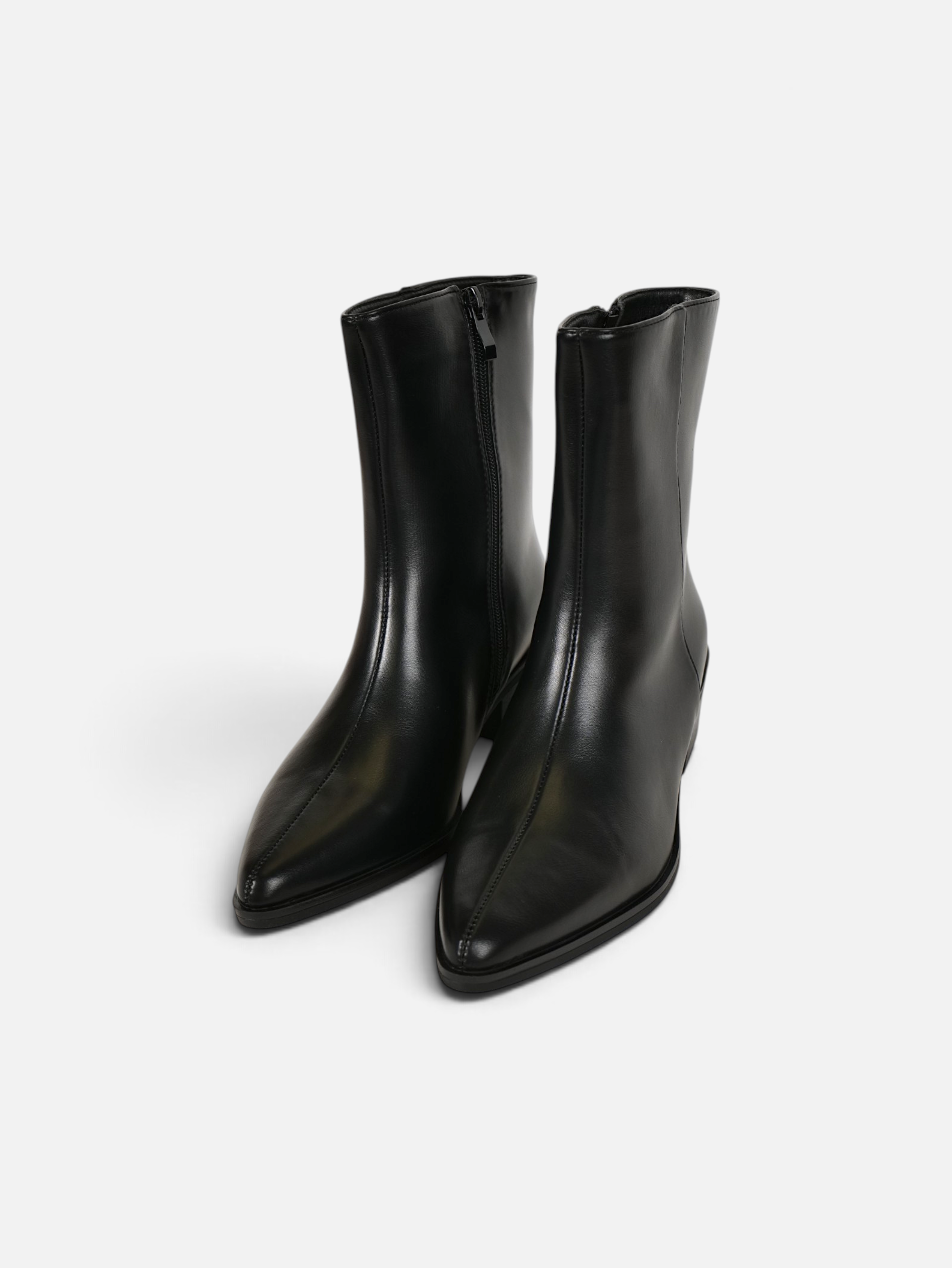 Botines elegantes punta afilada para mujer efecto piel, tacón bajo ancho con cremallera lateral, estilo minimalista, para oficina, otoño invierno, negro, burdeos y marrón chocolate