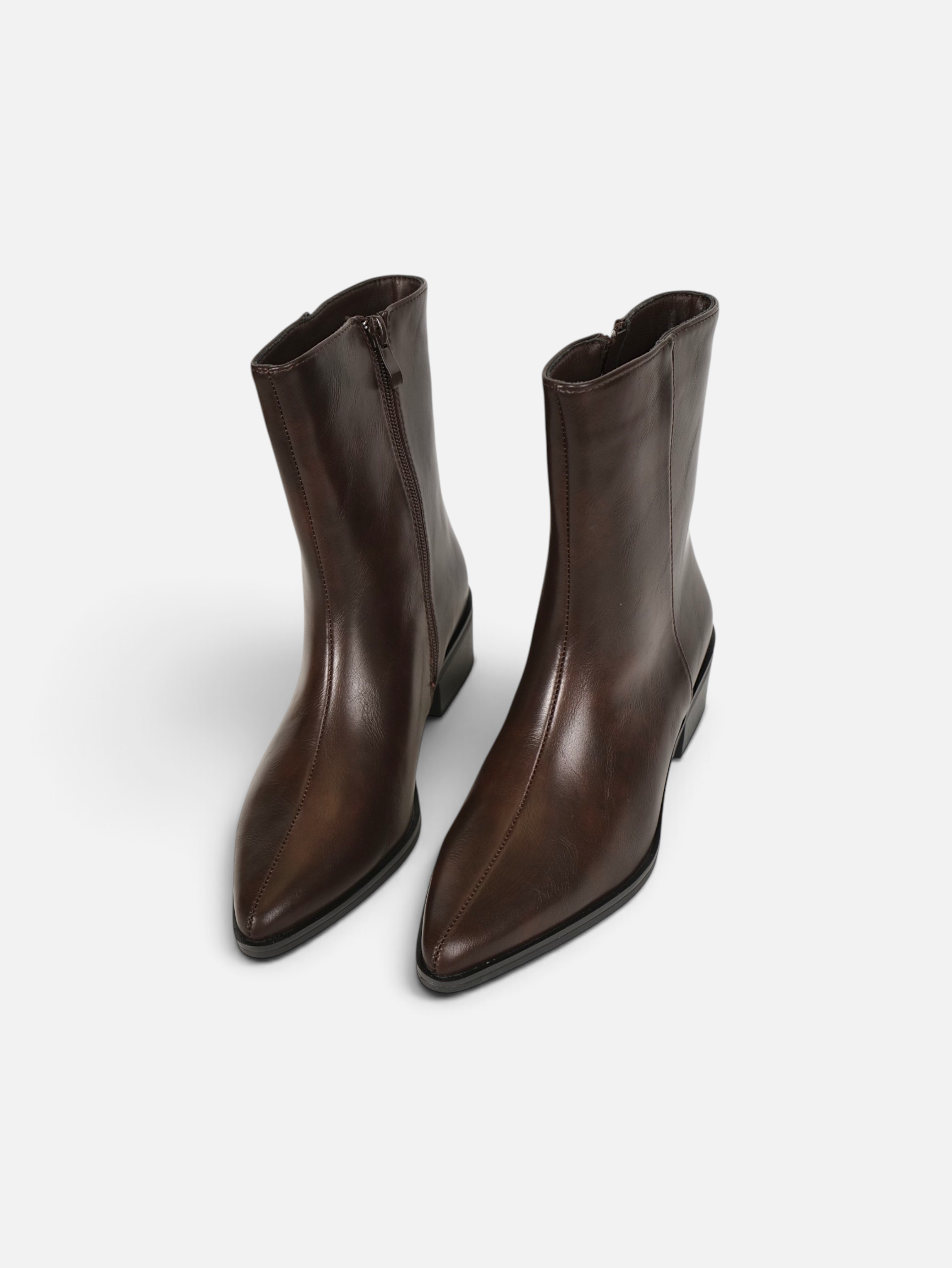Botines elegantes punta afilada para mujer efecto piel, tacón bajo ancho con cremallera lateral, estilo minimalista, para oficina, otoño invierno, negro, burdeos y marrón chocolate