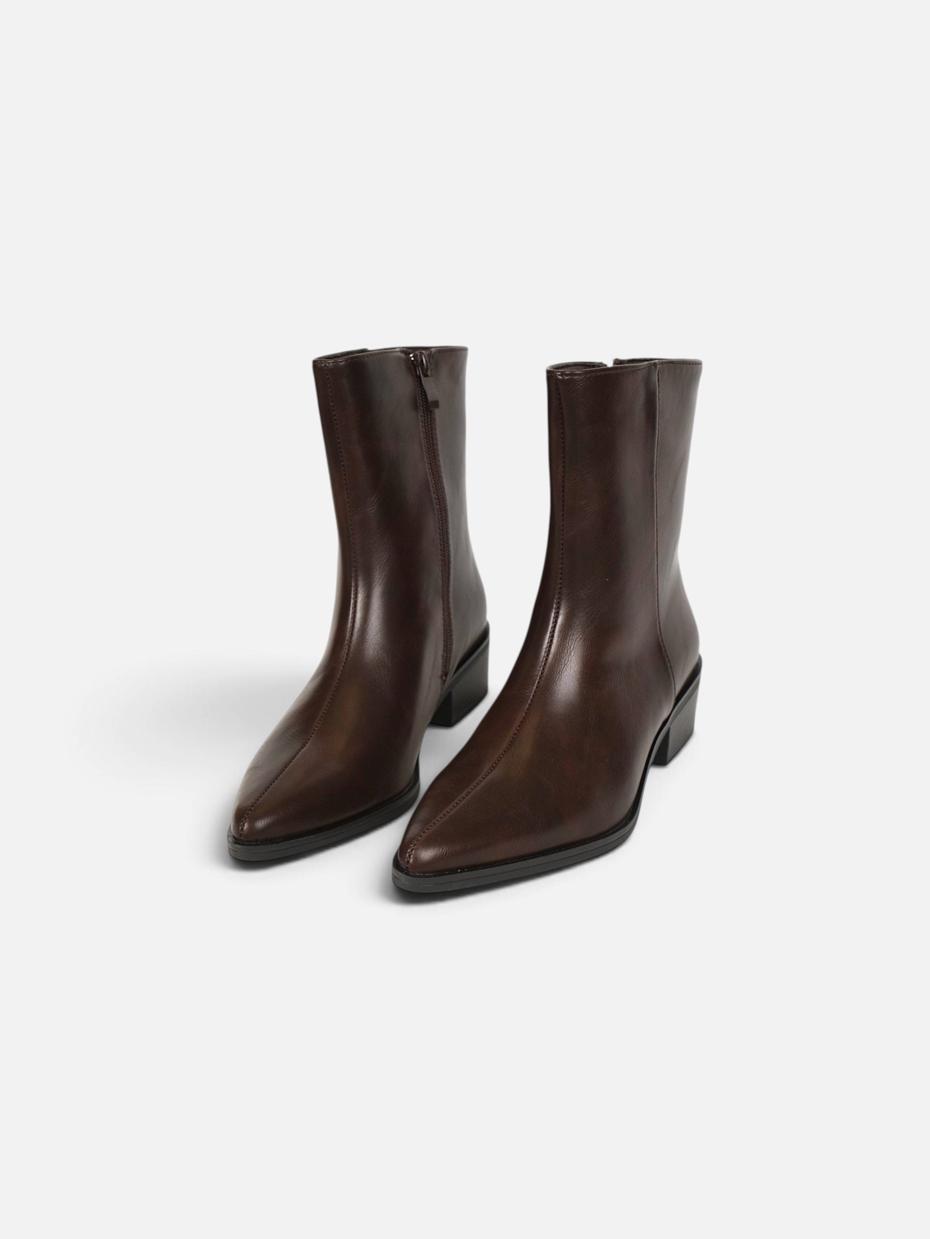 Botines elegantes punta afilada para mujer efecto piel, tacón bajo ancho con cremallera lateral, estilo minimalista, para oficina, otoño invierno, negro, burdeos y marrón chocolate