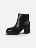Botín con plataforma y tacón ancho de mujer, disponibles en cuero sintético y efecto ante, botín de otoño invierno con cremallera lateral, negro, marrón chocolate y caqui