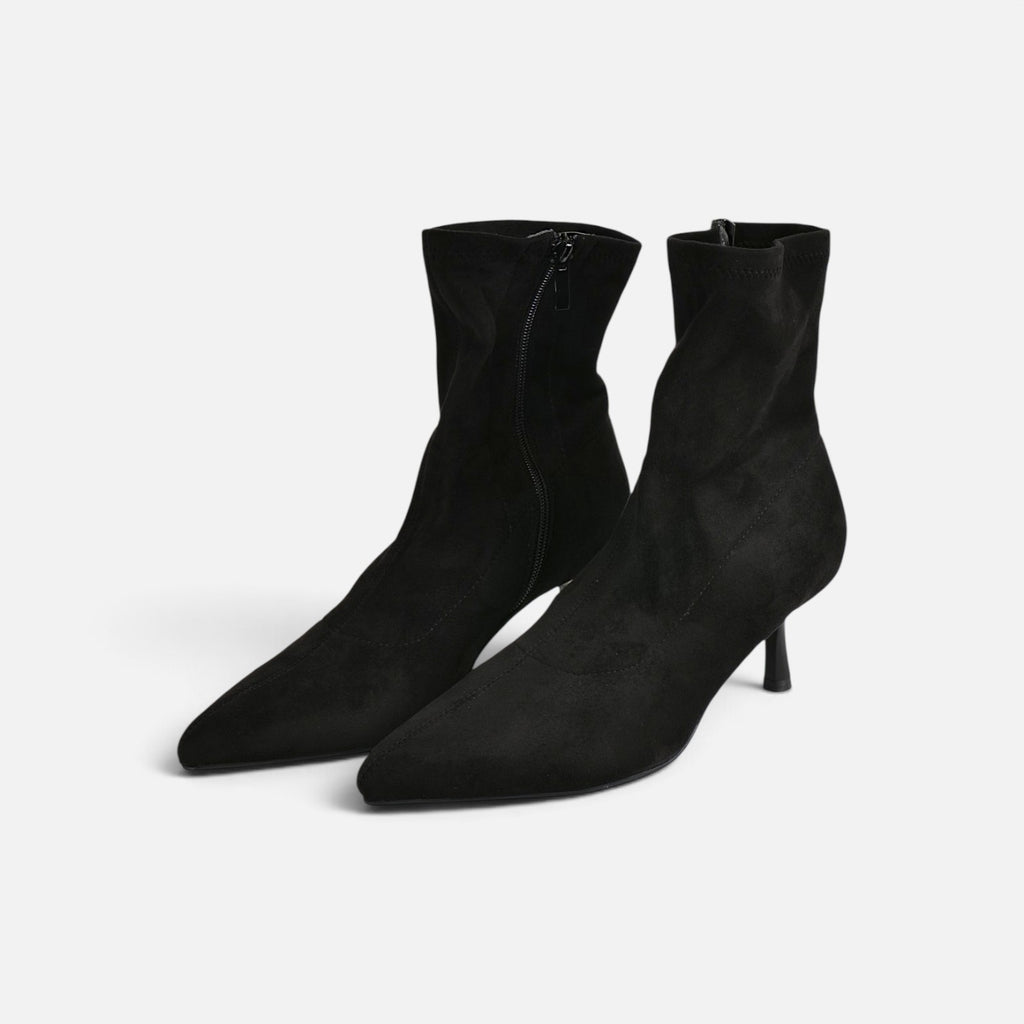 Botines tacón fino y punta afilada efecto ante para mujer, botín elástico estilo elegante para otoño invierno