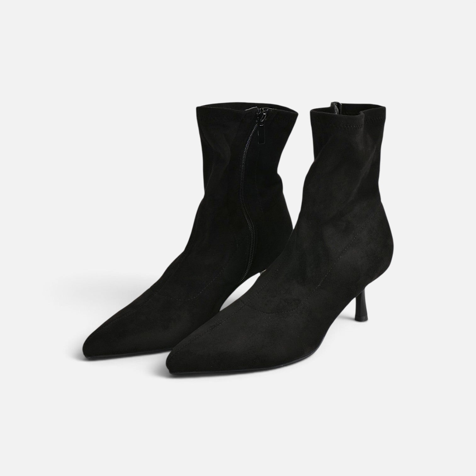 Botines tacón fino y punta afilada efecto ante para mujer, botín elástico estilo elegante para otoño invierno