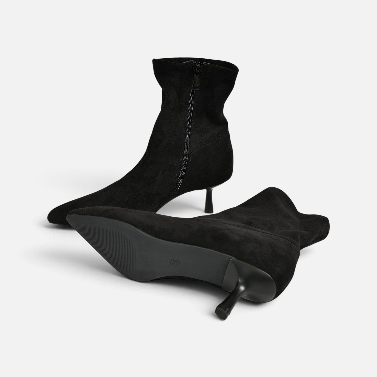 Botines tacón fino y punta afilada efecto ante para mujer, botín elástico estilo elegante para otoño invierno