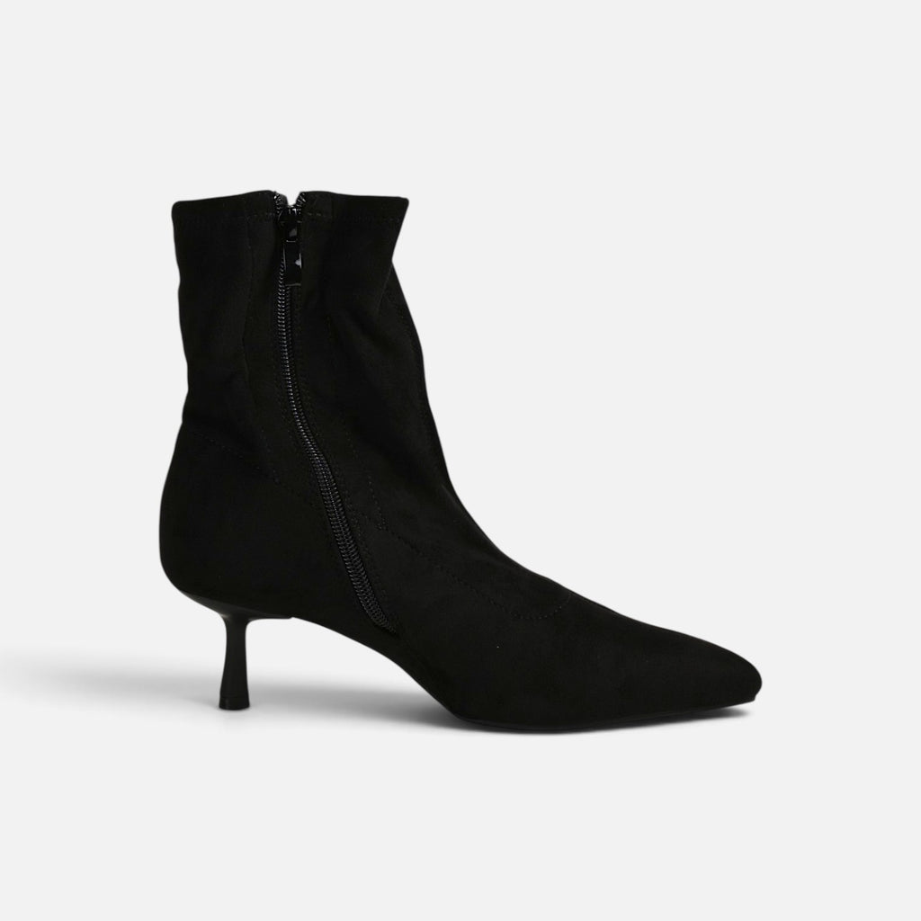 Botines tacón fino y punta afilada efecto ante para mujer, botín elástico estilo elegante para otoño invierno