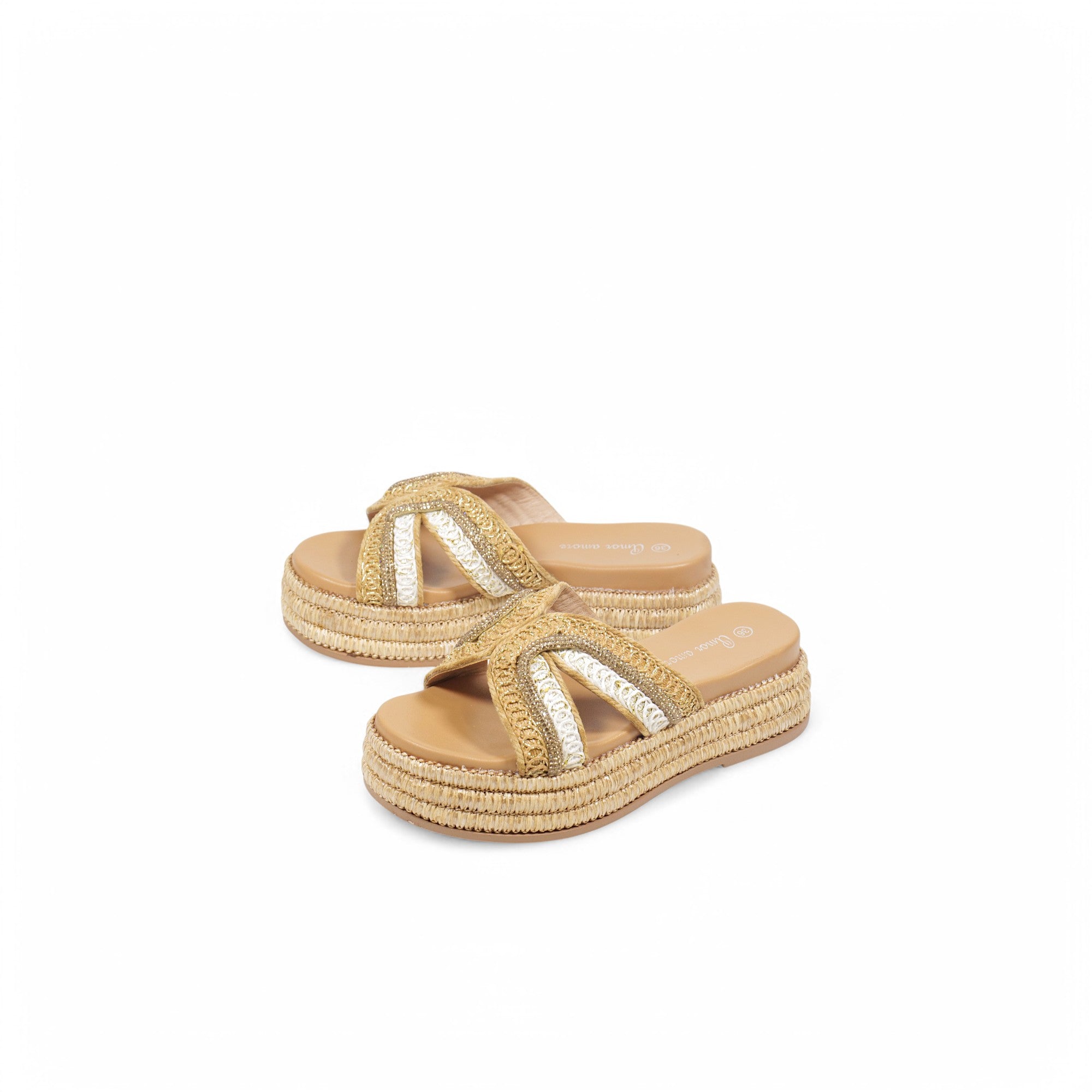 Sandalias de pedrería con suela alta