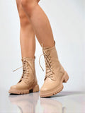 Botines de Mujer Estilo Militar con Plataforma y Cordones – Diseño Moderno en Cuero Sintético con Suela Gruesa Antideslizante