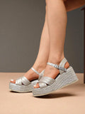 Sandalias de Plataforma con Tiras Cruzadas Brillantes para Mujer Dorado/Plateado