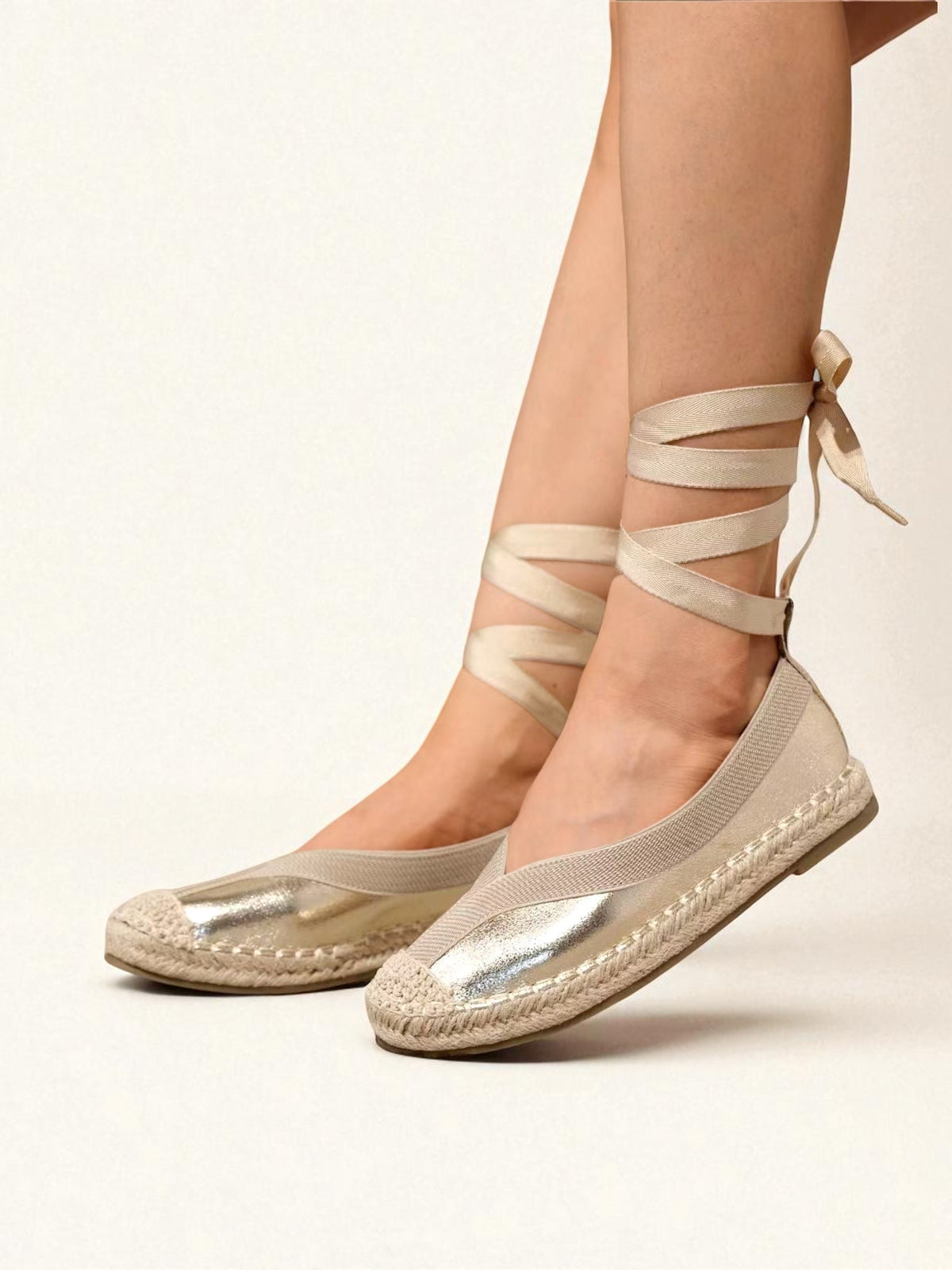 Alpargatas con raya esparteña - tira atada al tobillo
