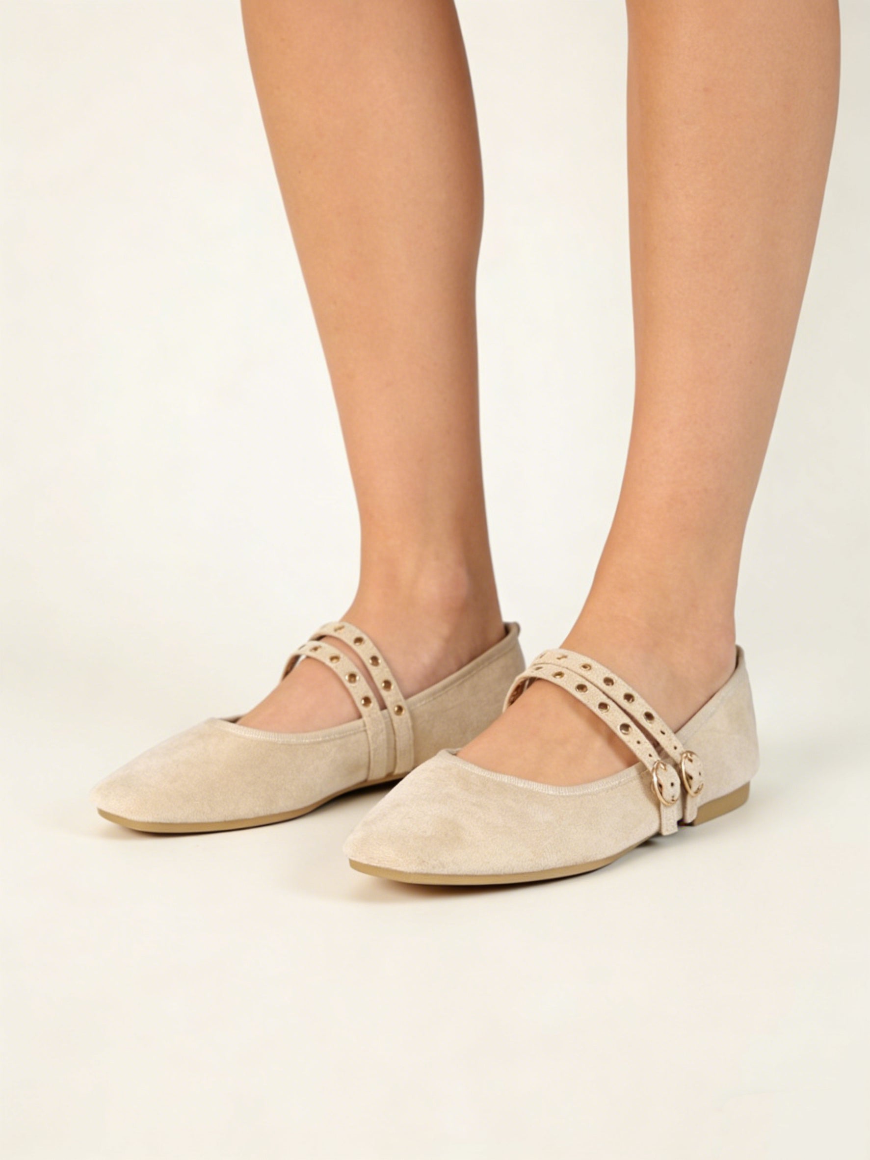 Bailarinas Mujer Planas con Doble Correa y Hebillas Metálicas, Zapatos Tipo Mary Jane de Punta Fina en Gamuza Sintética efecto Terciopelo, Flats Elegantes para Diario y Oficina