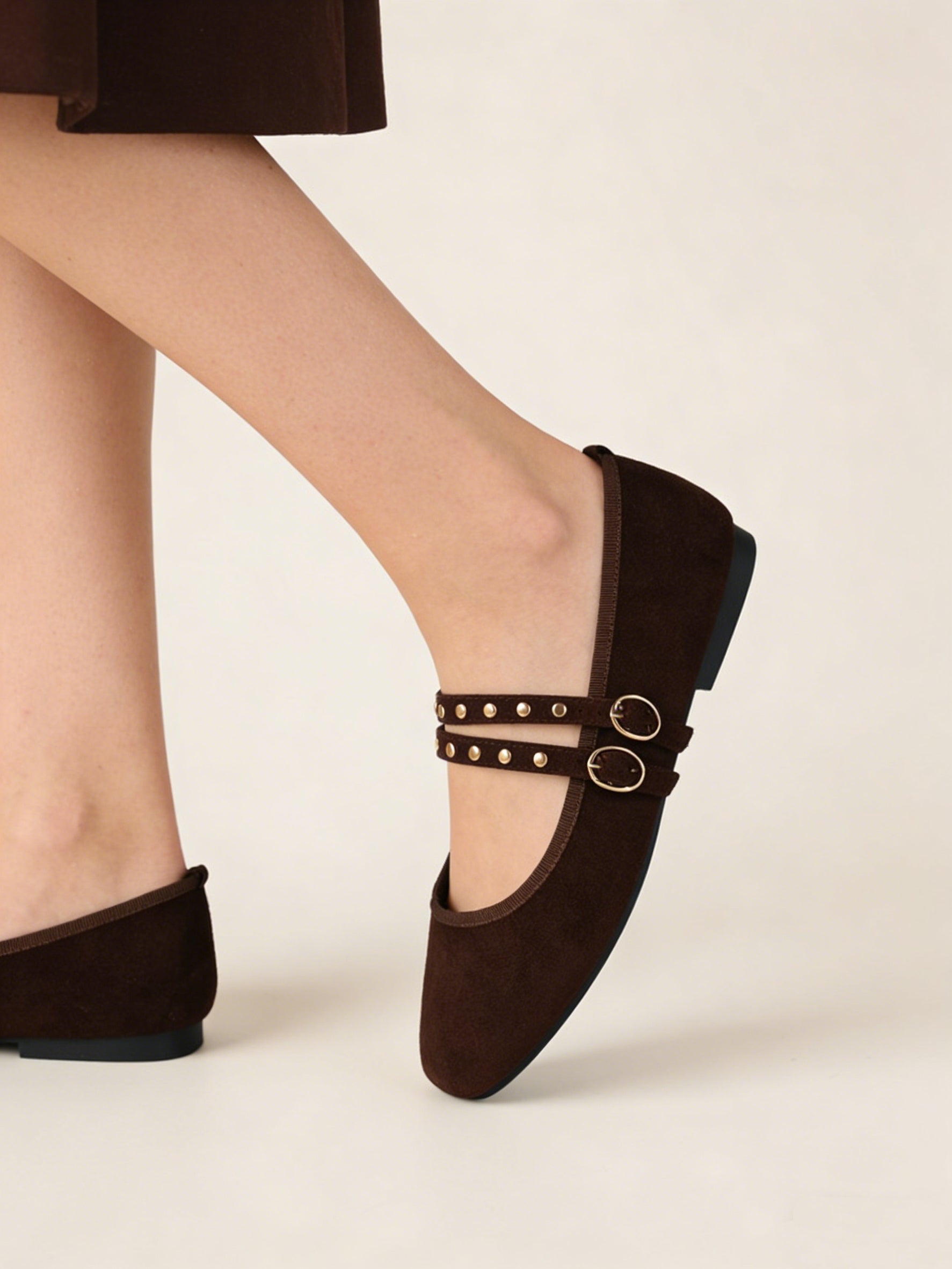 Bailarinas Mujer Planas con Doble Correa y Hebillas Metálicas, Zapatos Tipo Mary Jane de Punta Fina en Gamuza Sintética efecto Terciopelo, Flats Elegantes para Diario y Oficina