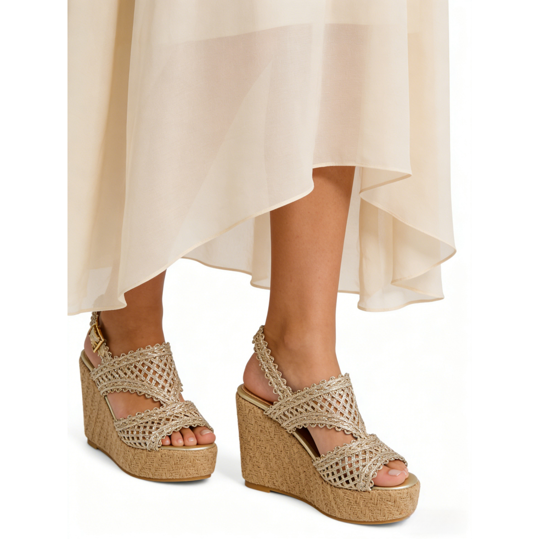 Sandalias de Plataforma con Yute y Tejido Artesanal Brillante
